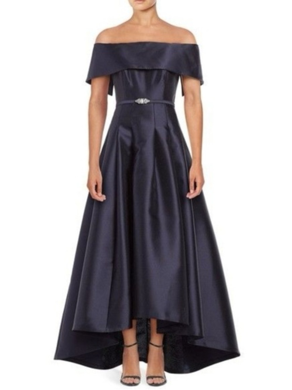 Vince Camuto Off Shoulder Mikado Ballgown Navy Blue Size 6